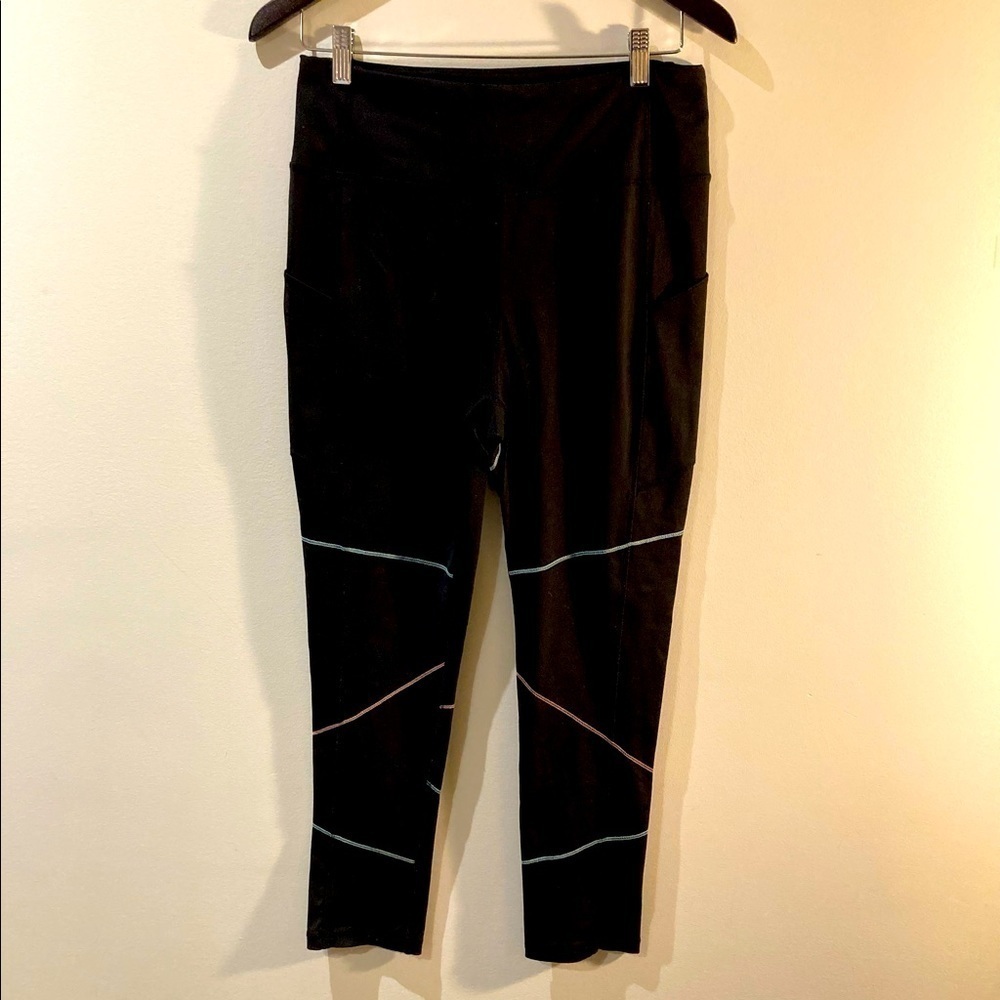 ASKYA Sz M Compression W/ Hip Pockets Ankle Length Colourful Stitching  Leggings